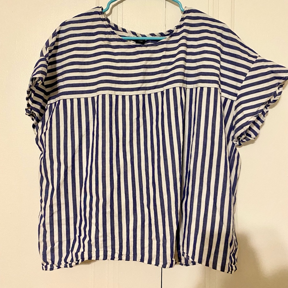Blue and White Striped Square Shirt